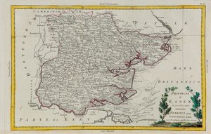 Provincie Essex, rytina G. Zuliani převzatá z Toma I. z „Nejnovějšího atlasu“ vydaného v Benátkách v roce 1779 Antoniem Zattou, Soukromá sbírka od G. Zuliani