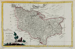 Provincie Kent, rytina G. Zuliani převzatá z Toma I. z "Nejnovějšího atlasu" vydaného v Benátkách v roce 1779 Antoniem Zattou, Soukromá sbírka od G. Zuliani