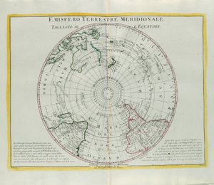 Jižní polokoule Země řez na rovníku, rytina G. Zuliani převzata z Toma I. z Nejnovějšího atlasu vydaného v Benátkách v roce 1779 Antoniem Zattou
