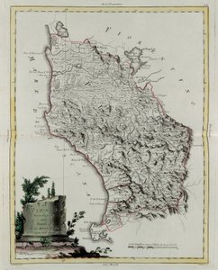 Území Pisa, rytina G. Zuliani převzatá z Toma II z "Nejnovějšího atlasu" vydaného v Benátkách v roce 1783 Antoniem Zattou, soukromá sbírka od G. Zuliani