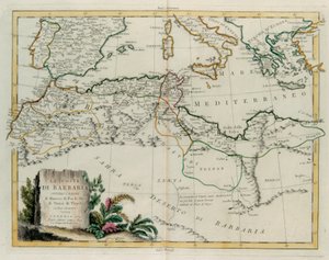 Barbary Coast aneb Království Maroka, Fez, Alžírsko, Tunisko a Tripolis s okolními zeměmi, rytina G. Zuliani převzatá z Toma IV „Nejnovějšího atlasu“ vydaného v Benátkách roku 1784 Antoniem Zattou, Soukromá sbírka