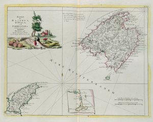 Ostrovy Mallorca, Ivica a Formentera, rytina G. Zuliani převzatá z Toma I. z „Nejnovějšího atlasu“ vydaného v Benátkách v roce 1778 Antoniem Zattou, soukromá sbírka