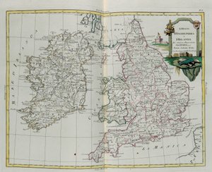 Království Anglie a Irska, rytina G. Zuliani převzatá z Toma I. z Nejnovějšího atlasu vydaného v Benátkách v roce 1776 Antoniem Zattou, Soukromá sbírka od G. Zuliani