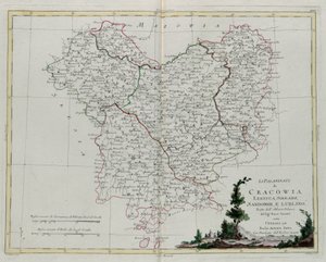 Falce Krakov, Lekzyca, Sieradz, Sandomir a Lublin, ryté G. Zuliani, převzato ze svazku III „Nejnovějšího atlasu“ vydaného v Benátkách v roce 1781 Antoniem Zattou, Soukromá sbírka od G. Zuliani