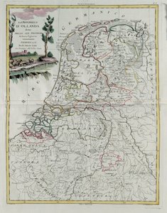 Holandská republika rozdělená na své provincie, rytina G. Zuliani převzatá z Toma I. z Nejnovějšího atlasu vydaného v Benátkách v roce 1776 Antoniem Zattou, Soukromá sbírka od G. Zuliani