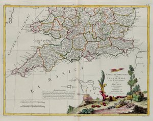 Jižní část Anglie a Principate of Wales, rytina G. Zuliani převzatá z Toma I. z Nejnovějšího atlasu vydaného v Benátkách v roce 1778 Antoniem Zattou, Soukromá sbírka od G. Zuliani