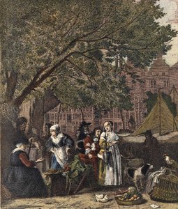 Amsterdamský bylinkový trh. Rytina 19. století podle obrazu Gabriela Metsu (1629-1667). od Gabriel (after) Metsu