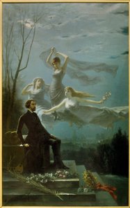 Romantismus: „Noci Musset““ Francouzský básník Alfred de Musset (1810-1857) inspiroval Múzy k napsání „Nocí““ Obraz Gabriela Aimable de la Foulhouze (1825-1887). 1886 Olej na plátně Clermont Ferrand (Clermont-Ferrand). Rogere od Gabriel-Amable de Lafoulhouze