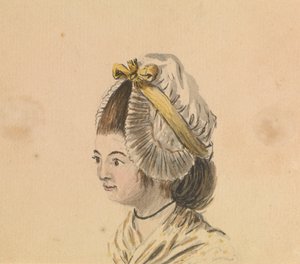 Hlava ženy v nařaseném klobouku, asi 1774 (akvarel)