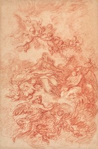 Panna obklopená okřídlenými anděly (stopy grafitu a červené křídy)