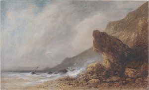 Skalnaté pobřeží v bouři od Gabriel Hippolyte Lebas
