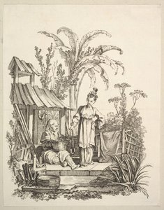 Sedící Číňan a žena nesoucí rybu, ca. 1742. od Gabriel Huquier
