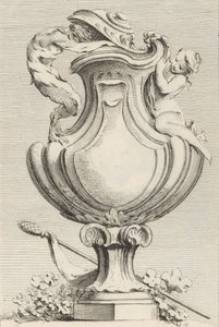 Návrh na vázu s faunem a nymfou, z Livre de Vase Book of Vases, deska 1..., 1742-50. od Gabriel Huquier