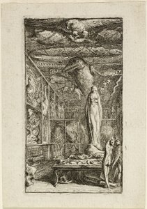Frontispis pro Almanach Historico-Physique od Gabriel Jacques de Saint Aubin