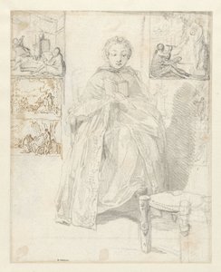 Studijní list s čtecí ženou a několik náčrtů od Gabriel Jacques de Saint Aubin