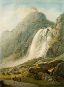 Gebirgslandschaft mit Wasserfall von Gabriel Lory