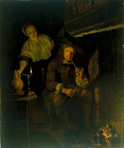 Německy: Der Raucher am Kamin Kuřák u krbu od Gabriel Metsu