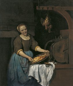 Kuchyňská pomocnice připravuje ryby od Gabriel Metsu