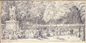 Setkání v Tuileries Gardens kolem sochy, 1760 od Gabriel de Saint Aubin
