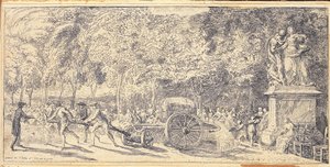 Postavy táhnoucí sud na vozíku v Tuileries Gardens, 1760 od Gabriel de Saint Aubin