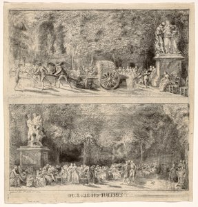 Scény z Tuileries: Židle a vodní vozík, 1760, retušováno 1763 od Gabriel de Saint Aubin
