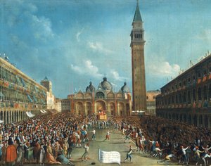Dóže je triumfálně nese a rozhazuje peníze na Piazza San Marco (Náměstí svatého Marka) od Gabriele Bella