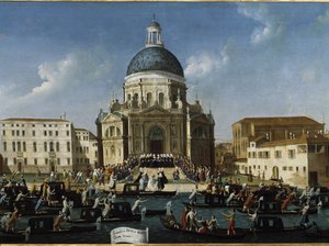Svatba urozené dámy v Santa Maria della Salute (Svatba urozené dámy v Benátkách v Santa Maria della Salute) - Obraz Gabriele Bella (asi 1730-1799), 94x148 cm. Benátky, nadace Querini Stampalia od Gabriele Bella