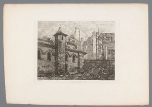 Gezicht op Saint-Julien-le-Pauvre Saint Julian The Poor (název na předmětu) Francie etsen uit 1874 (název série) Lept v roce 1874 (název série)
