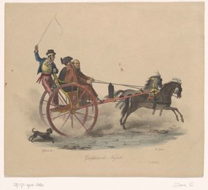 Tři muži v kočáru Galessino di Napoli (název na objektu)