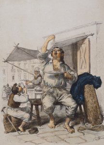 Mangia Maccaroni (jedlíci těstovin), Gaetano Dura (1805-1878), rytina, Itálie