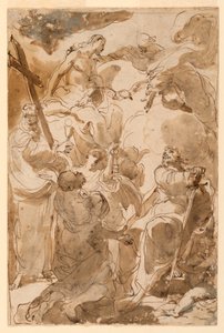 Kresba, Trojice a apoštolové, svatý Petr a svatý Pavel, 1770-80 od Gaetano Gandolfi