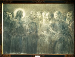 Kristus mezi apoštoly, Gaetano Previati (1852-1920), uhel na plátně od Gaetano Previati