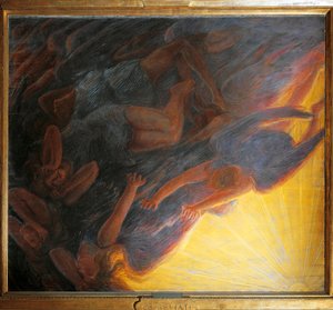 Pád andělů, triptych centrální panel od Gaetano Previati
