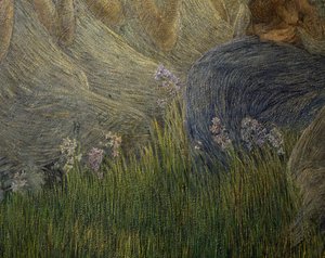 Tráva a květiny, detaily z The Maternity od Gaetano Previati