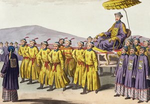 Císař Chien Lung nesl v Triumphu, deska 18 z Le Costume Ancien et Moderne od Julese Ferraria, vydáno kolem 20.–30. let 19. století