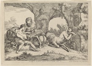 Chiron učí hudbu Achilles od Gaetano Zompini after Giovanni Benedetto Castiglione