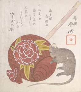 Mallet of Daikoku, jeden z bohů štěstí a krysa, pravděpodobně 1828.
