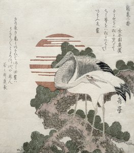 Crane (Tsuru) ze série 2 designů Cranes and Turtles, 1818-30 (dřevořez)