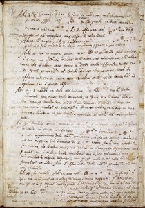 Stránka "Sidereus Nuncius", na které Galilee pojmenovává čtyři hvězdy jako Medicea Sidera nebo Pianeti Medicei (Planetes mediceennes): rukopis italského astronoma a fyzika Galileo Galilei dit Galilee (1564-1642) napsal pro Cosimo de Medicis (Cosimo