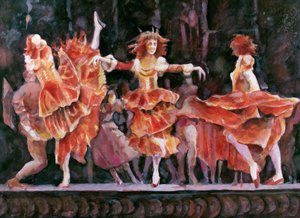 Scéna z Romea a Julie, Royal Ballet, Covent Garden (wc na papíře)