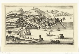 Pohled na Chios Topografické snímky přístavů, měst a ostrovů ve Středozemním moři (název série) od Gaspar Bouttats