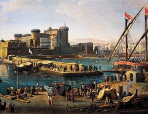 Pohled na Castel Nuovo z doků v Neapoli od Gaspar van Wittel