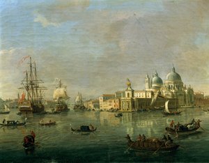 Pohled na Benátky s Giudecca a celnicí, od Gaspara van Wittela (1652 nebo 1653-1736), olej na plátně, 27x42 cm, detail od Gaspar van Wittel