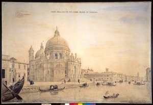 Chiesa della Salute, Canal Grande, Benátky (pero a inkoust s akvarelem na papíře) od Gaspar van Wittel