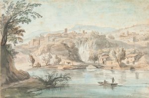 Krajina v Tivoli, 1701-10 (pero, hnědý inkoust a barevné lavíry na papíře) od Gaspar van Wittel