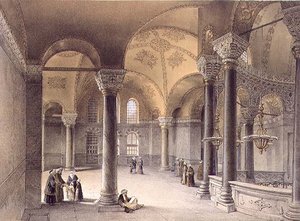 Haghia Sophia, deska 14: Orientální galerie, vyryl Louis Haghe (1806-85) publikoval 1852 (litho) od Gaspard (after) Fossati