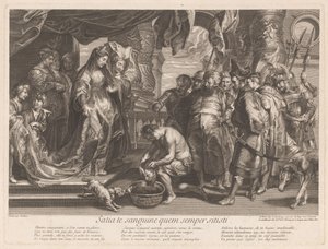 Thomiris ponoří Cyrusovu hlavu do misky s krví od Gaspard Duchange (attributed to)