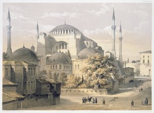 Hagia Sophia, deska 19: vnější pohled na mešitu, vyrytý Louis Haghe (1806-85) publikoval 1852