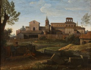 Italská krajina s výhledem na Saint Giovanni in Laterano, kolem 1672-75 (olej na plátně) od Gaspard Poussin Dughet