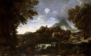 Krajina s Rinaldem a Armidou (Erminia a Tancredi), od Gasparda Dugheta (1615-1675), olej na plátně
